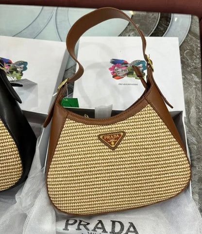 Prada Jute Shoulder Bag With OG Box & Dust Bag