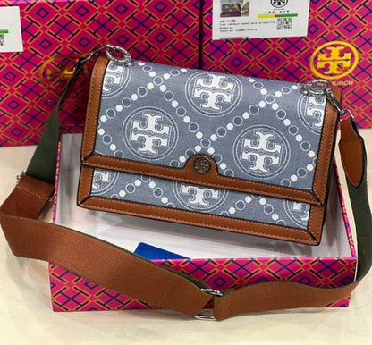 Tory Burch T Monogram Shoulder Bag With Adjustable Strap With OG Box & Dust Bag