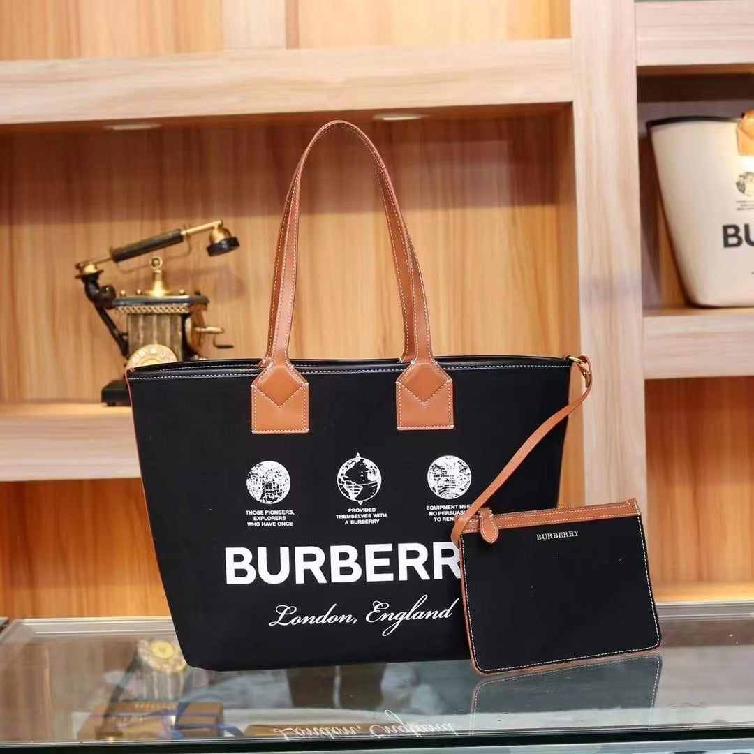 BURBERRY LONDON CANVAS LEATHER TOTE BAGS