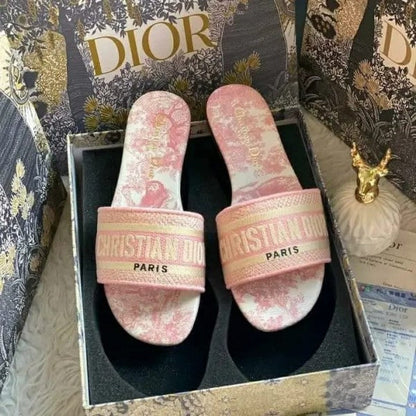 Christian Dior Pink Tiger Dway Slide With OG Box & Carry Bag