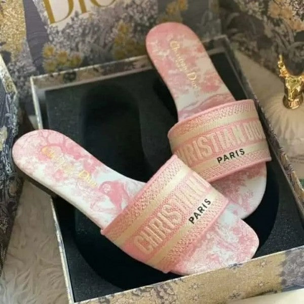 Christian Dior Pink Tiger Dway Slide With OG Box & Carry Bag