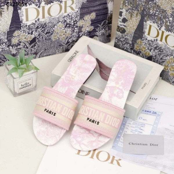 Christian Dior Pink Tiger Dway Slide With OG Box & Carry Bag