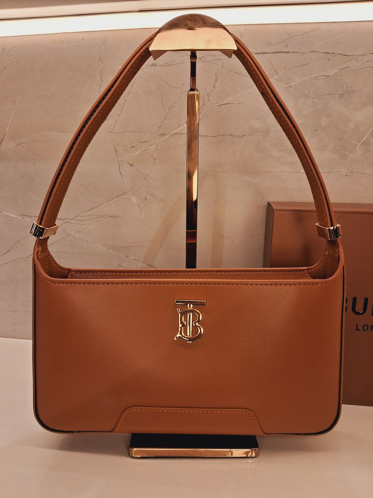 Burberry TB Logo Buckle Leather Shoulder Bag