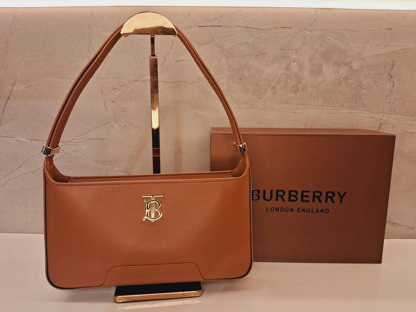 Burberry TB Logo Buckle Leather Shoulder Bag