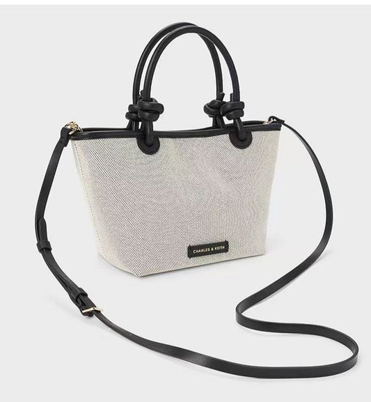 Charles & Keith Sabine Raffia Knotted Handle Small Tote Bag