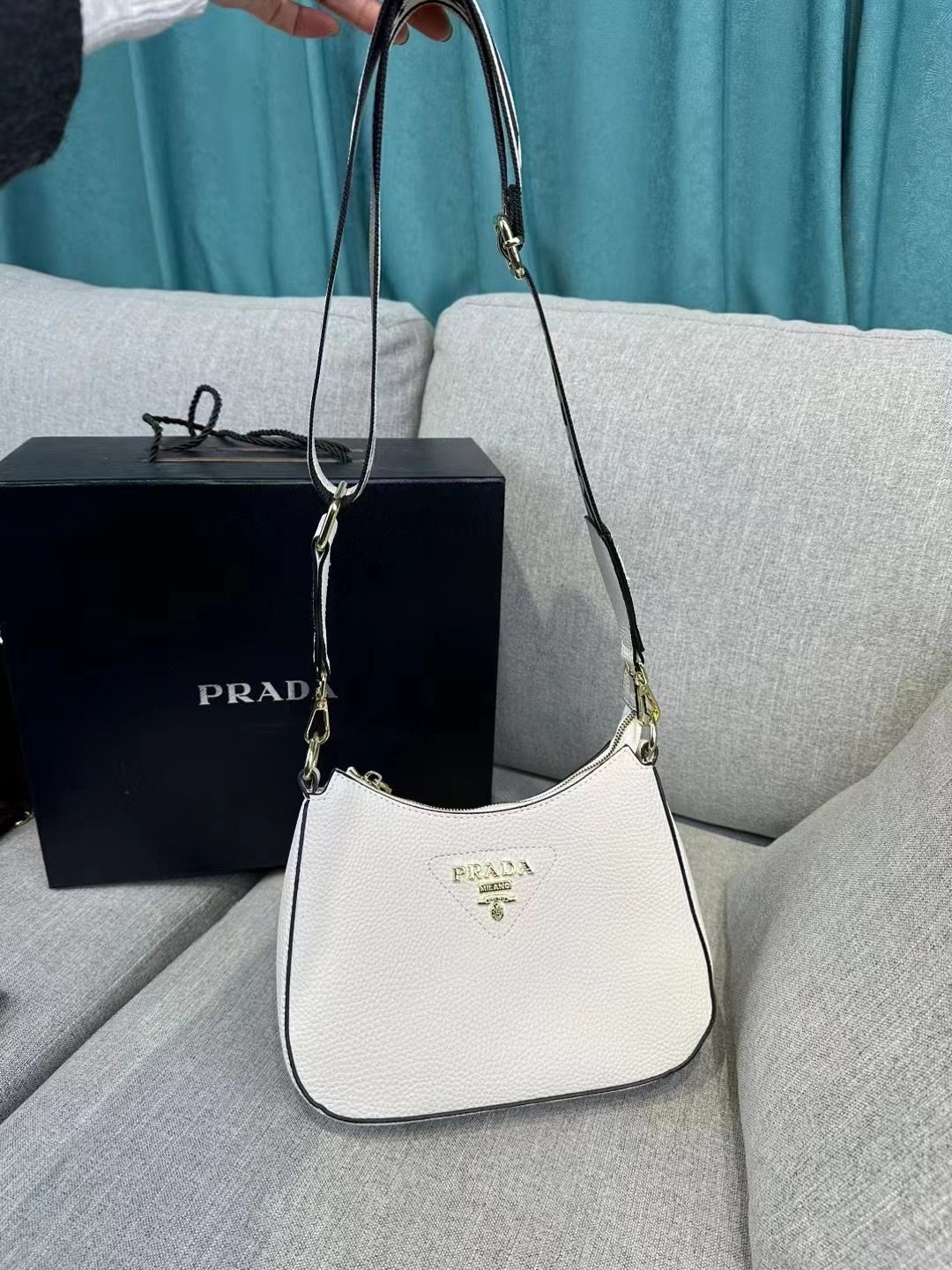 Prada Hobo Side Bag With Broad Prada Strap