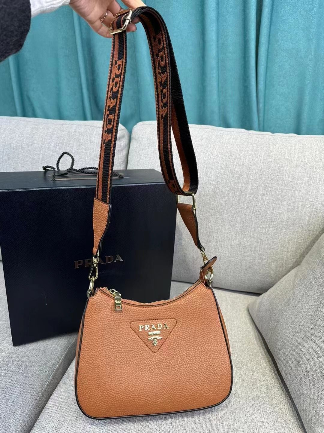 Prada Hobo Side Bag With Broad Prada Strap