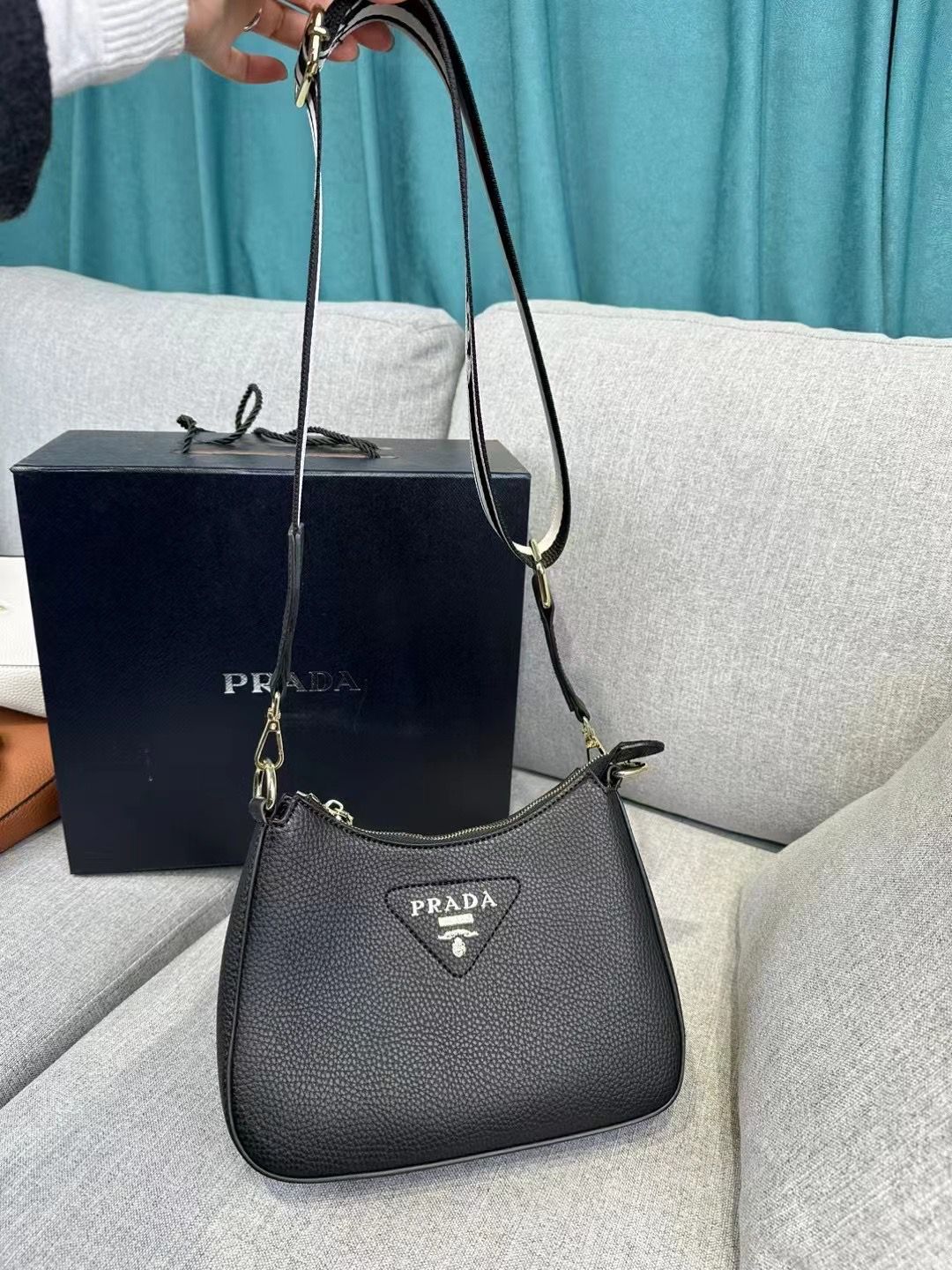 Prada Hobo Side Bag With Broad Prada Strap