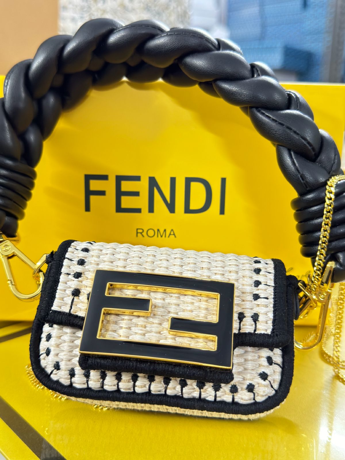 FENDI NANO JUTE BAGUETTE MULTI PURPOSE NANO BAG