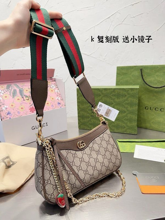 GUCCI OPHIDIA SHOULDER BAG WITH STRAWBERRY CHARM