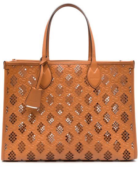 GUCCI EMBOSSED CUT OUT MOTIF LARGE TOTE BAG WITH ADDITIONAL POUCH