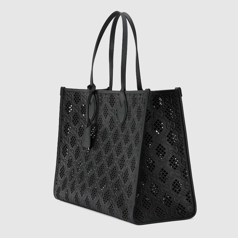 GUCCI EMBOSSED CUT OUT MOTIF LARGE TOTE BAG WITH ADDITIONAL POUCH