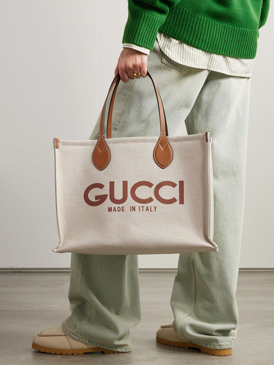 GUCCI LOGO PRINT CANVAS TOTE BAGS