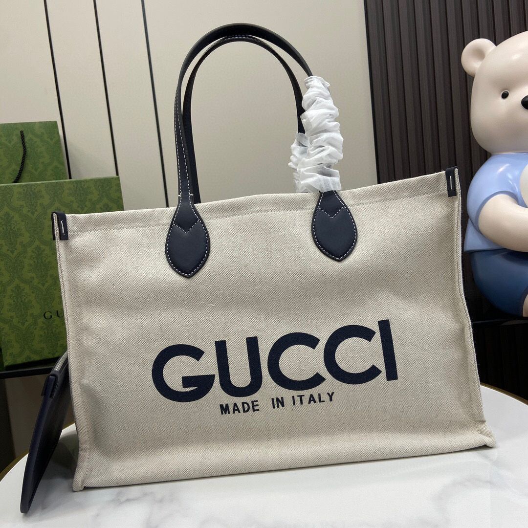 GUCCI LOGO PRINT CANVAS TOTE BAGS