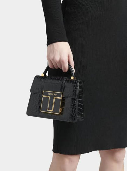 TOM FORD BIANCA TOP HANDLE CROC LEATHER HANDBAGS