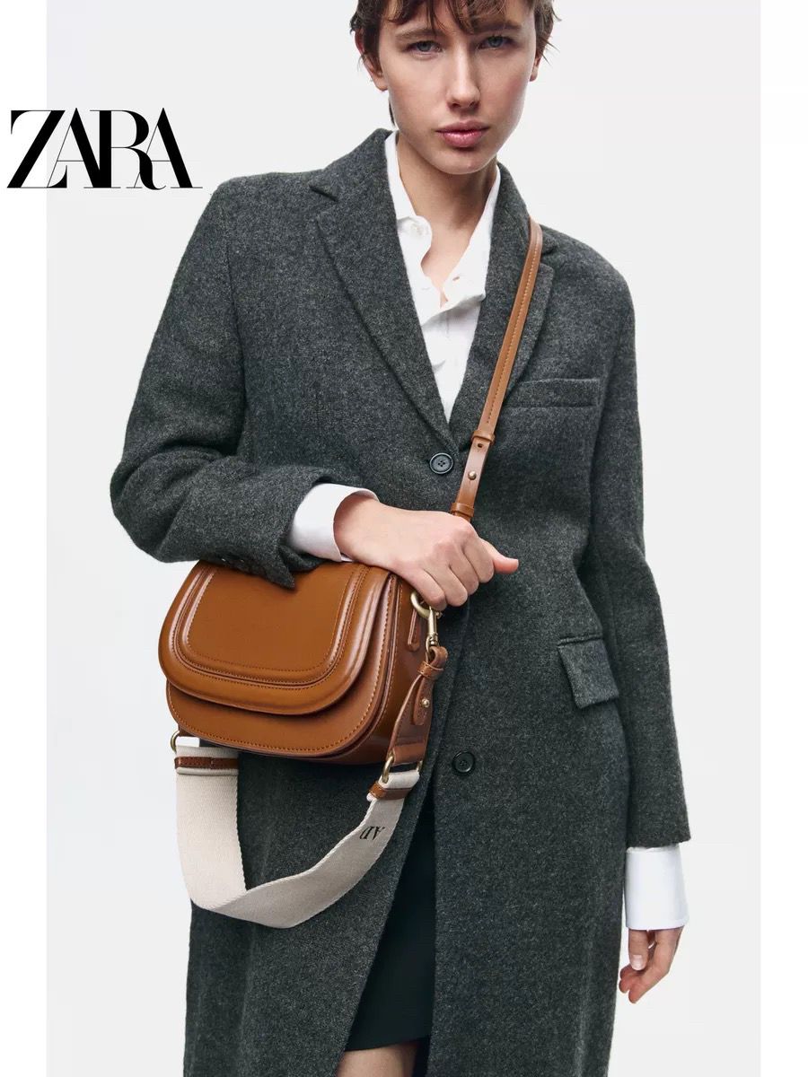 ZARA SADDLE BROAD CANVAS STRAP CROSSBODY BAG