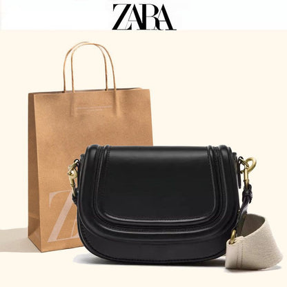 ZARA SADDLE BROAD CANVAS STRAP CROSSBODY BAG