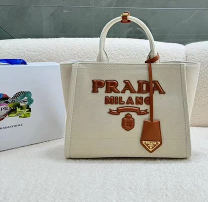 PRADA SAND CANVAS TOTE