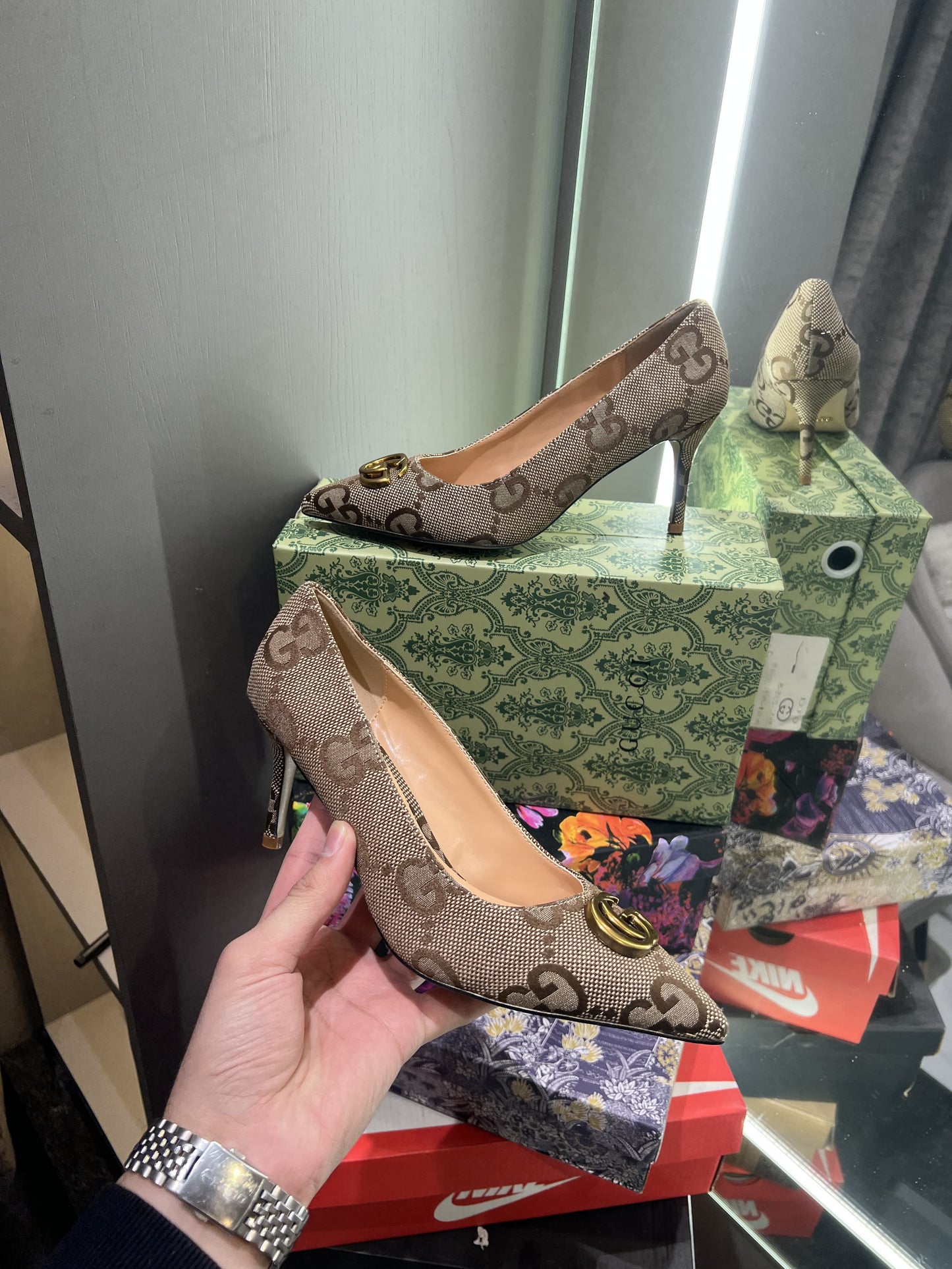 Gucci GG Monogram Heels With OG Box & Dust Bag & Carry Bag