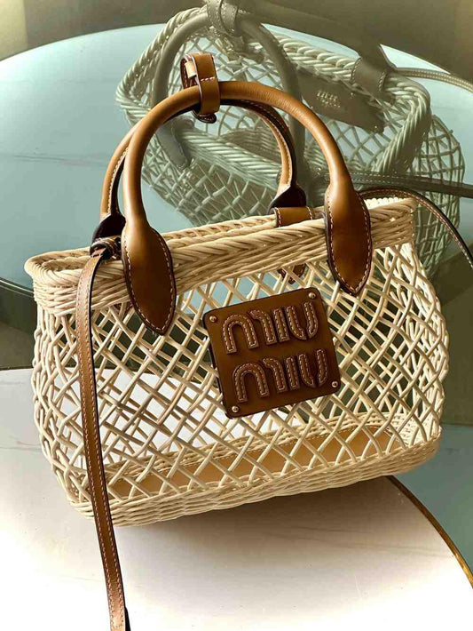 MIU MIU CHROCHET WOVEN BASKET HANDBAG