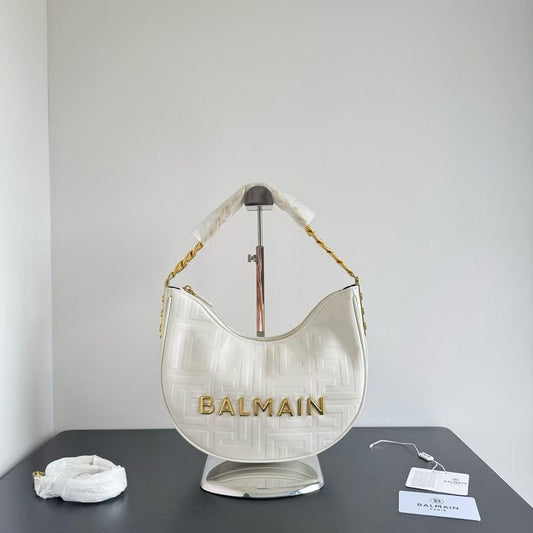 BALMAIN EMBOSSED MOON HOBO CHAIN SHOULDER BAG