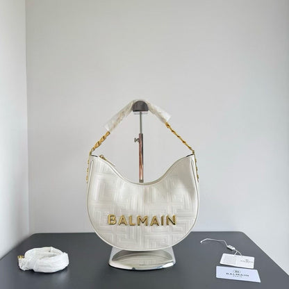 BALMAIN EMBOSSED MOON HOBO CHAIN SHOULDER BAG