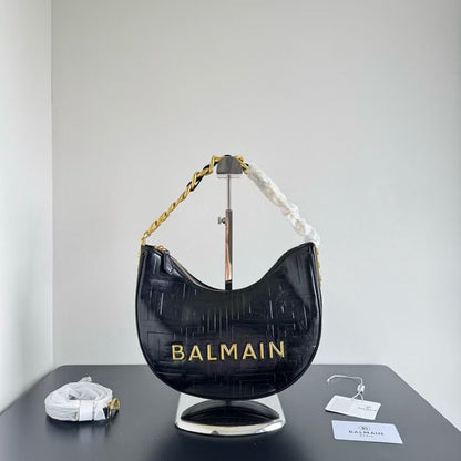BALMAIN EMBOSSED MOON HOBO CHAIN SHOULDER BAG