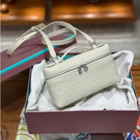 LORO PIANA OSTRICH LEATHER TOP HANDLE CROSSBODY BAG