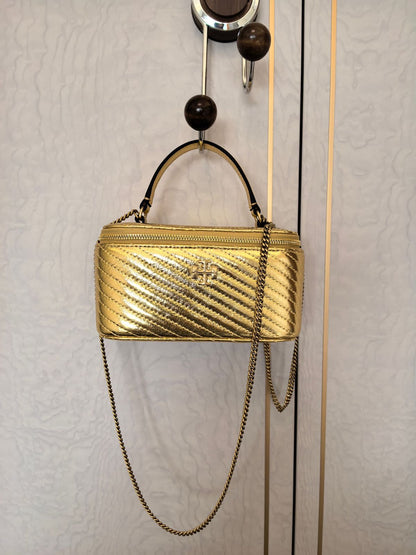 Tory Burch Kira Metallic Moto Quilt Vanity Bag