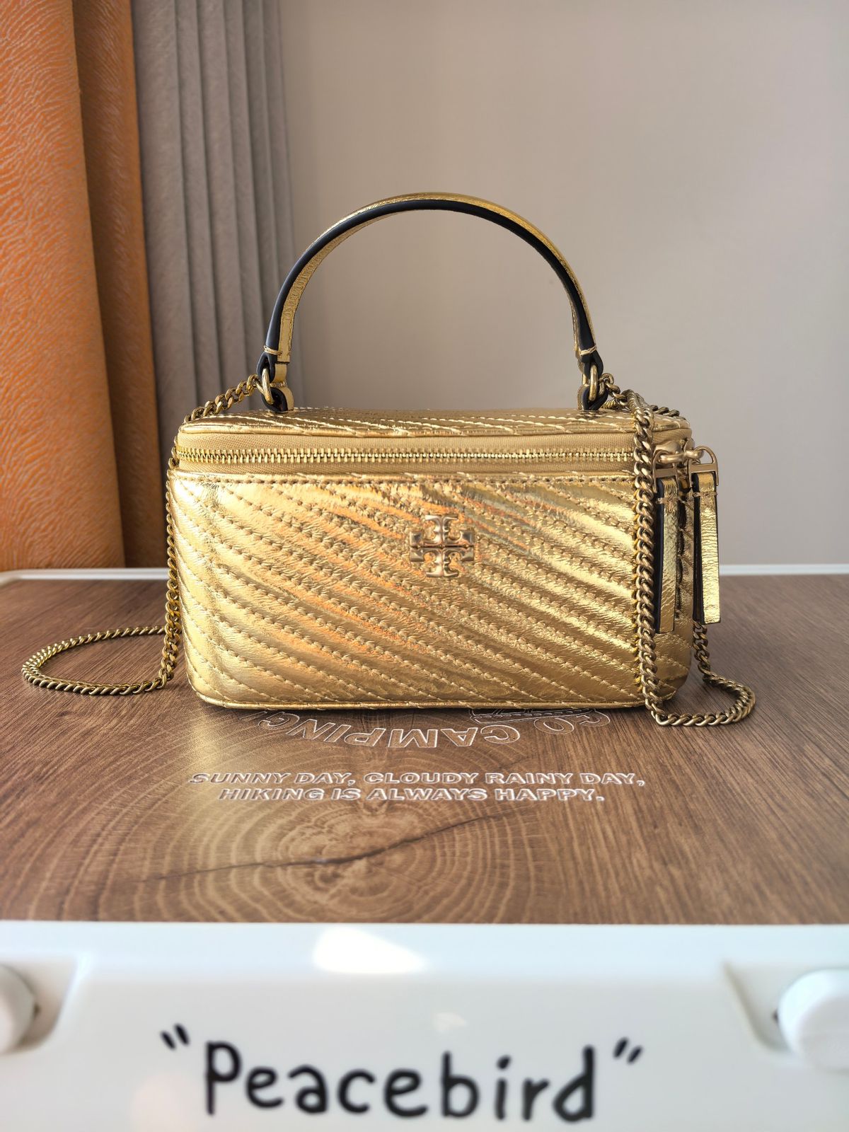 Tory Burch Kira Metallic Moto Quilt Vanity Bag