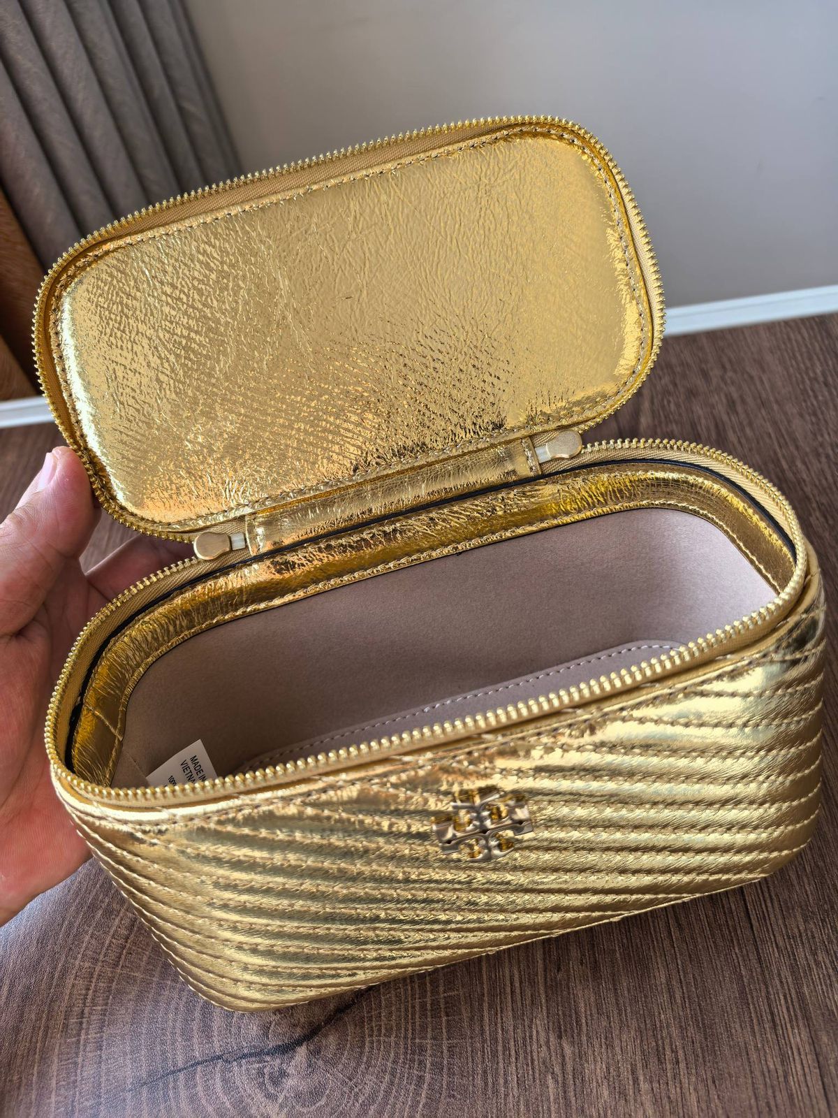 Tory Burch Kira Metallic Moto Quilt Vanity Bag