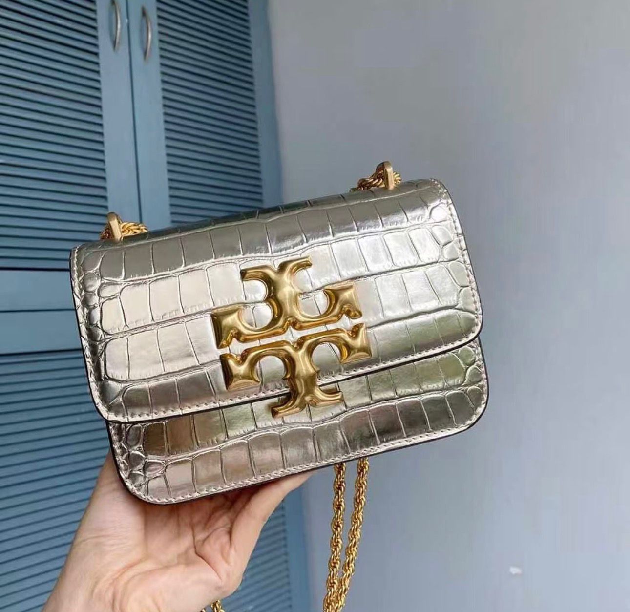 Tory Burch Elanor Croco Shampaigne Gold Bag