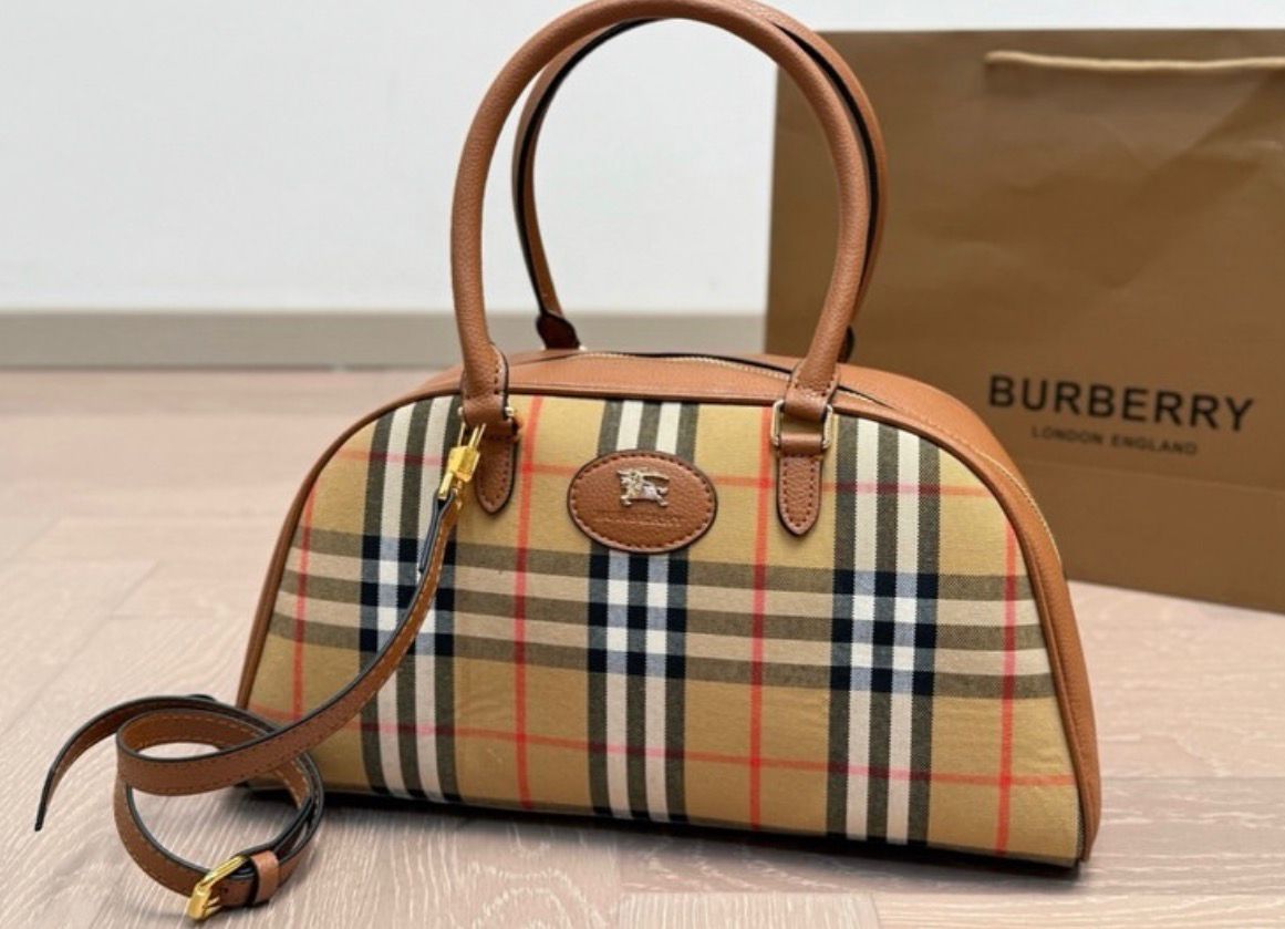 Burberry Highands Checked Jacquard Bowling Bag