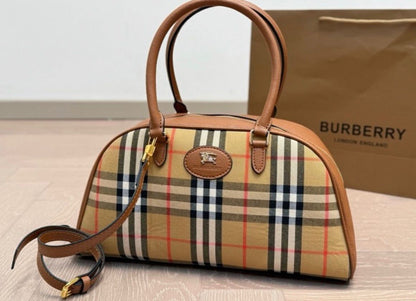 Burberry Highands Checked Jacquard Bowling Bag