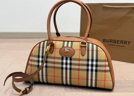 Burberry Highands Checked Jacquard Bowling Bag