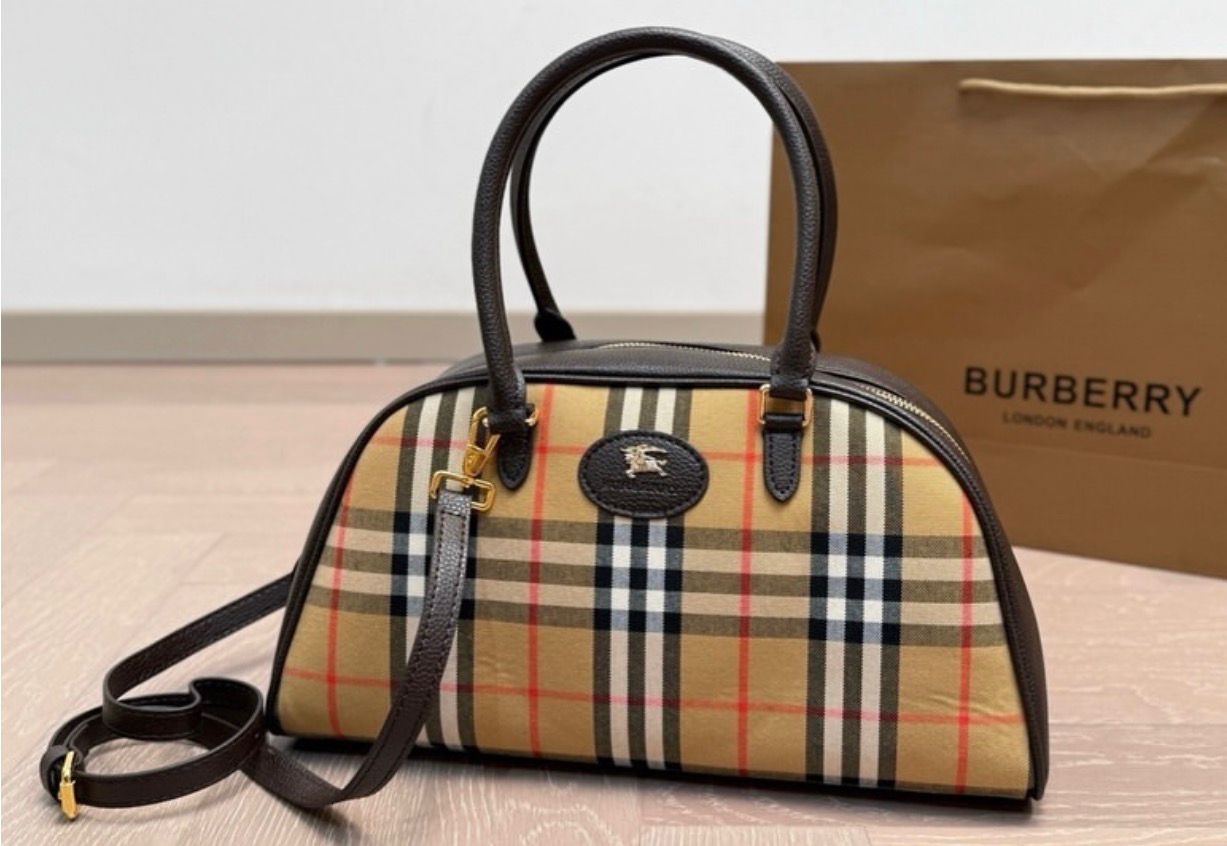 Burberry Highands Checked Jacquard Bowling Bag