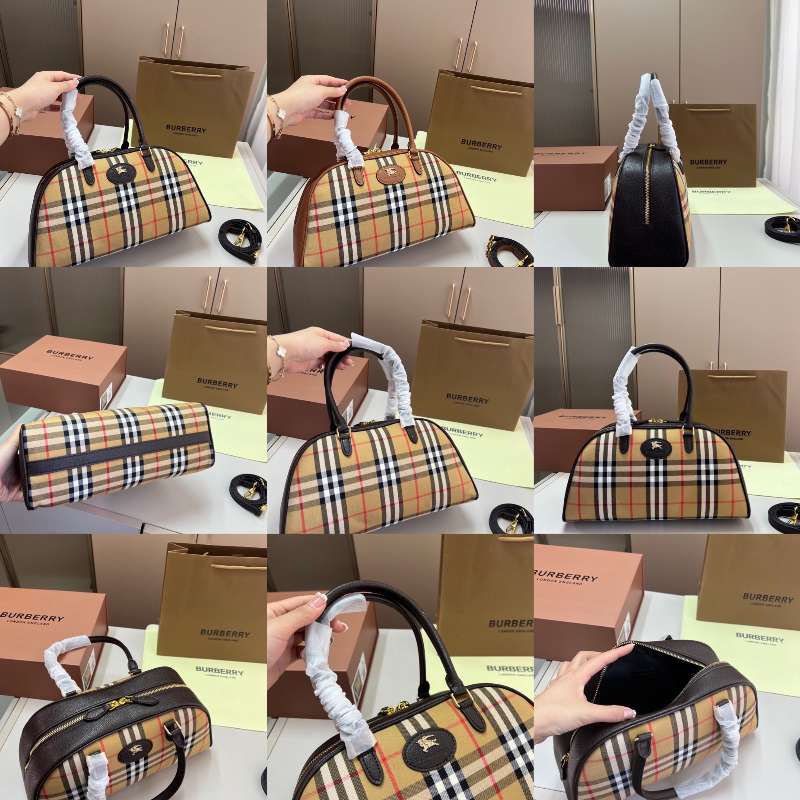 Burberry Highands Checked Jacquard Bowling Bag