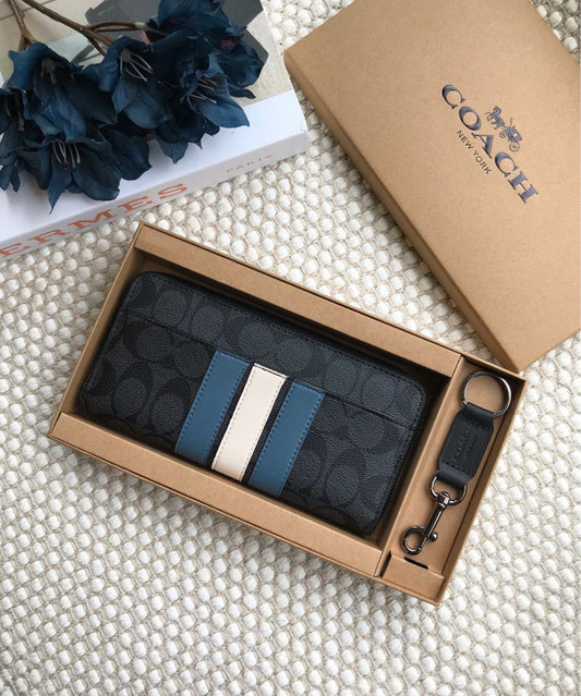 Coach Ladies Stripe Zipper Wallet With Key Charm