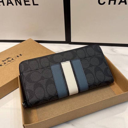 Coach Ladies Stripe Zipper Wallet With Key Charm