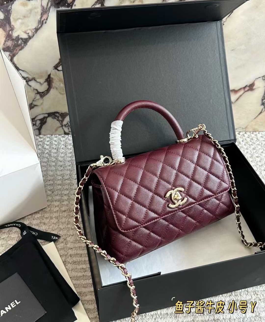 CHA-NEL COCO CAVIAR TOP HANDLE BAG