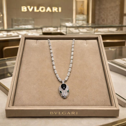 Bv-lga-ri Serpenti Diamond Studded Necklace & Earrings Set