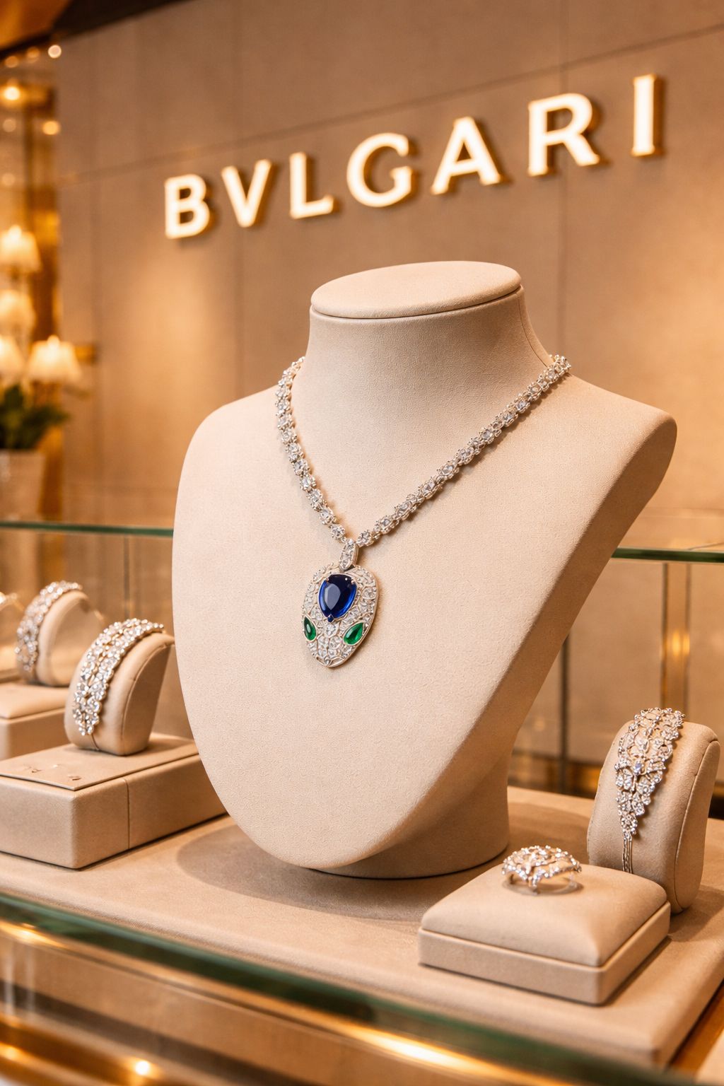 Bv-lga-ri Serpenti Diamond Studded Necklace & Earrings Set