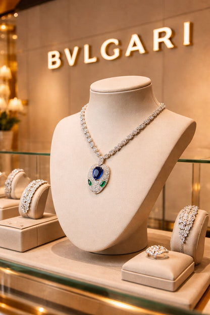 Bv-lga-ri Serpenti Diamond Studded Necklace & Earrings Set