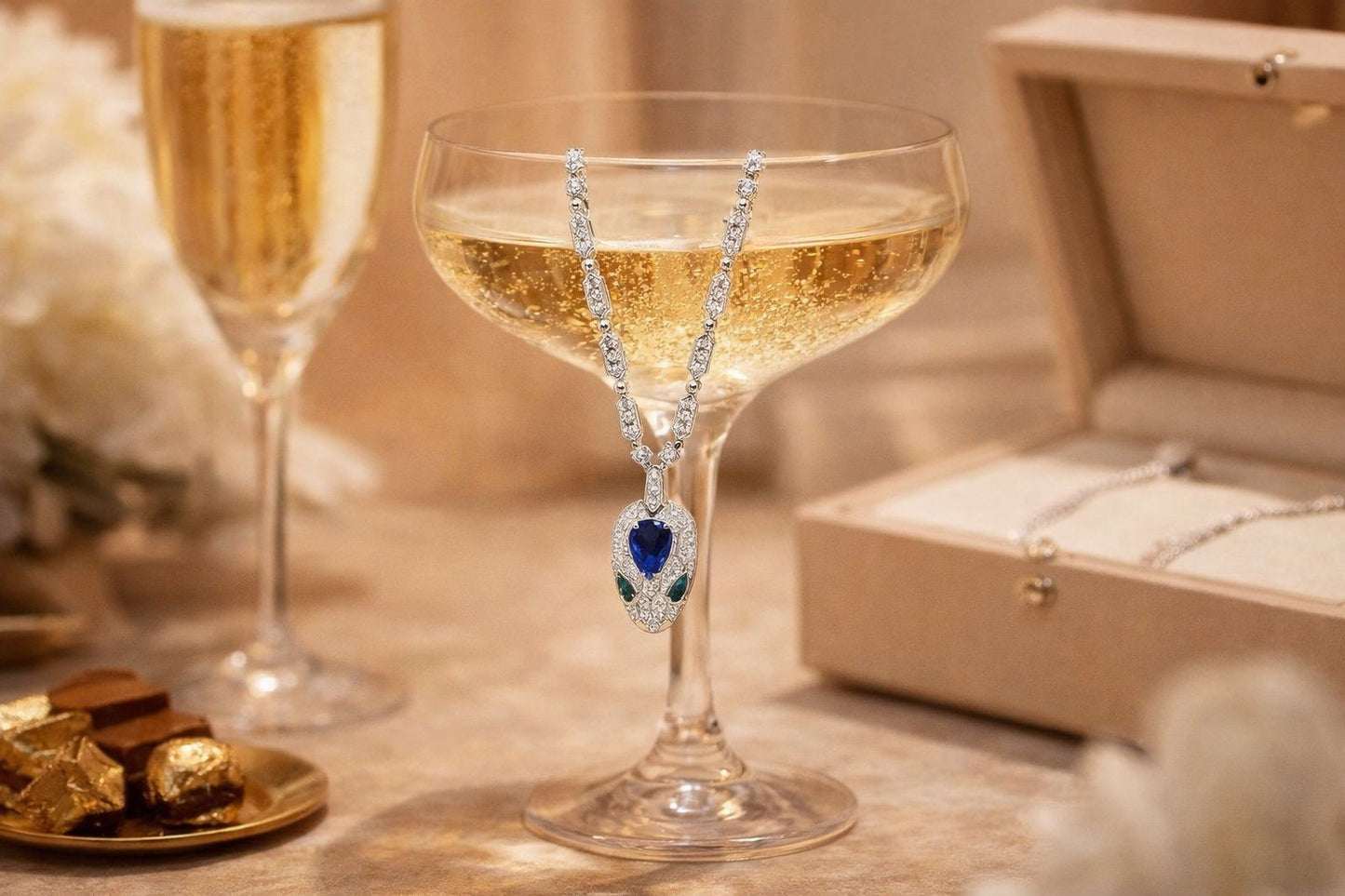 Bv-lga-ri Serpenti Diamond Studded Necklace & Earrings Set