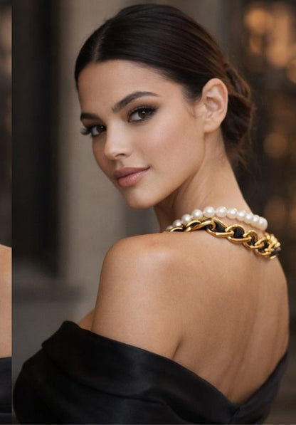 Cha-nel Inspired Double-Strand Pearl & Bow Necklace