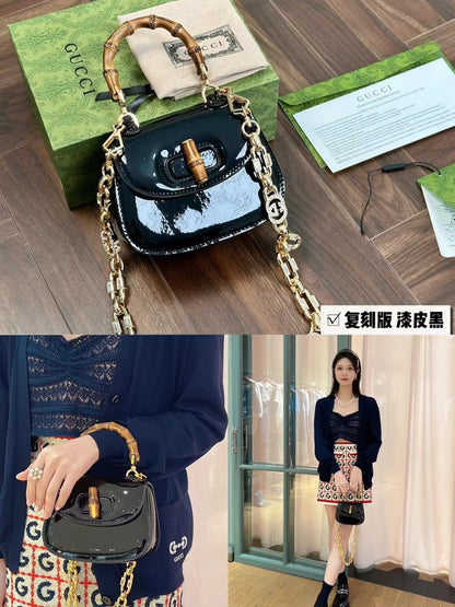 Gucci small Bamboo handle Patent leather sling