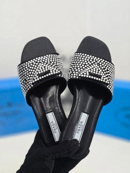 Prada Crystal Diamond Rhinestone Slides With OG Box