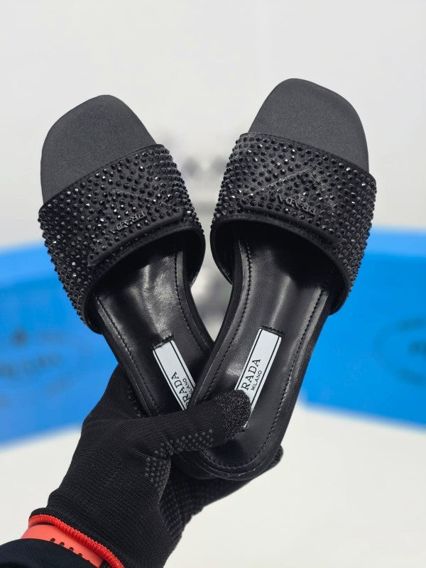 Prada Crystal Diamond Rhinestone Slides With OG Box