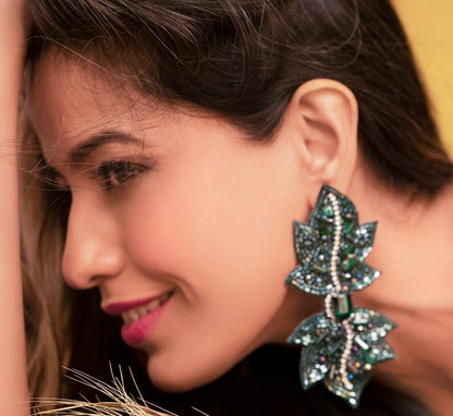 Gorgeous Emerald Earrings with Semi-Precious Crystal-Cut Stones