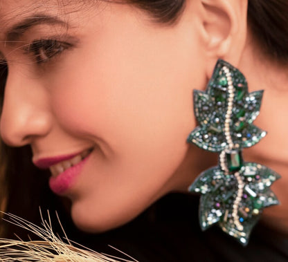 Gorgeous Emerald Earrings with Semi-Precious Crystal-Cut Stones